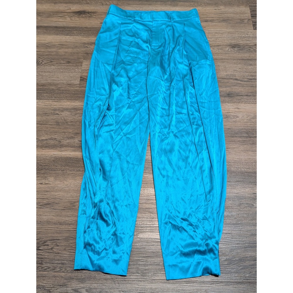 Ralph Lauren Purple Label Turquoise Mulberry Silk Pleated Trousers Size 6? 30x30